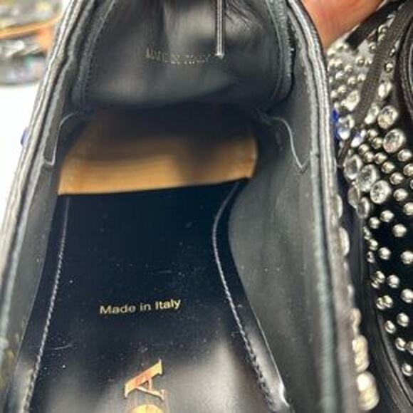 Men's Prada, black leather derby, shoes with studs and rhinestones size 11 I - Picture 7 of 12